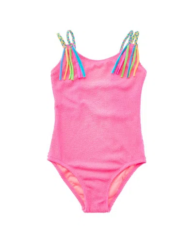 Beach Lingo Kids' Braid With Fringe One-piece In Pink