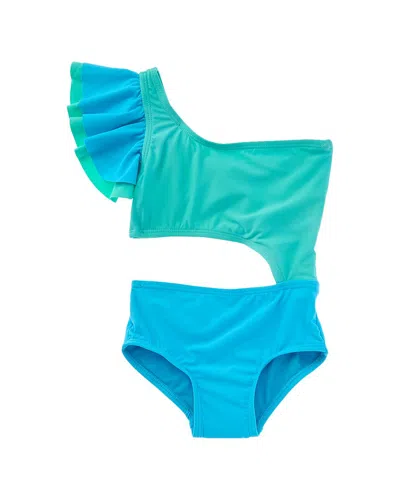 Beach Lingo Kids' Cutout Ruffle One-piece In Blue