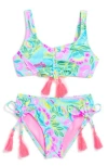 Beach Lingo Kids' Amazonia Cinch Tassel Two-piece Swimsuit In Aqua