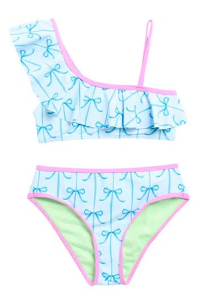 Beach Lingo Kids' Asymmetric Ruffle 2-piece Bikini In Blue