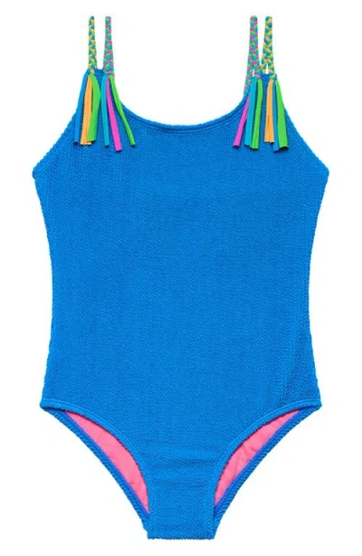 Beach Lingo Kids' Braided Fringe One-piece Swimsuit In Blue
