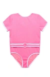 Beach Lingo Kids' Coco Belted Short Sleeve One-piece Swimsuit In Watermelon