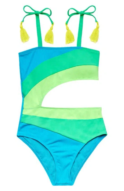 Beach Lingo Kids' Colorblock Cutout One-piece Swimsuit In Blue Moonstone
