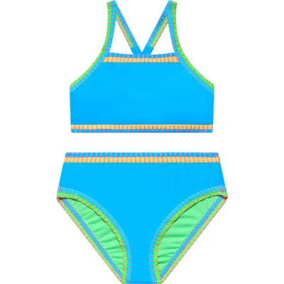 Beach Lingo Kids' Cross Back Embroidered Two-piece Swimsuit In Blue