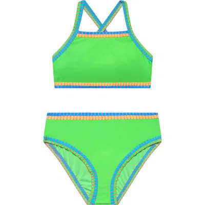 Beach Lingo Kids' Cross Back Embroidered Two-piece Swimsuit In Green