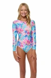 Beach Lingo Kids' Floral Print One-piece Rashguard Swimsuit In Pink Multi