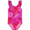 Beach Lingo Kids' Floral Ruffle One-piece Swimsuit In Pink