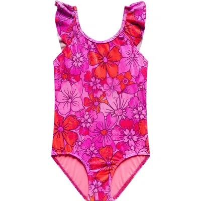 Beach Lingo Kids' Floral Ruffle One-piece Swimsuit In Pink