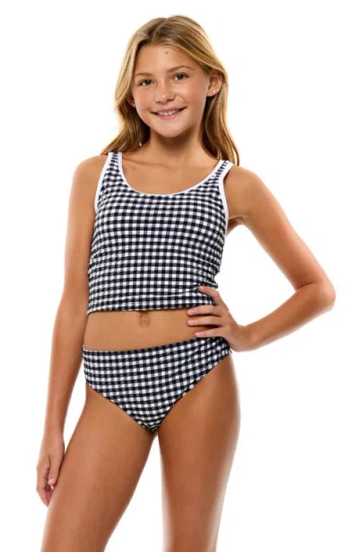 Beach Lingo Kids' Gingham Seersucker Two-piece Swimsuit In Black
