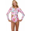 Beach Lingo Kids' Glistening Garden Long Sleeve One-piece Rashguard Swimsuit In Multi