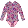 Beach Lingo Kids' Good Vibe Long Sleeve One-piece Rashguard Swimsuit In Burgundy Multi