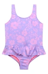 Beach Lingo Kids' Hibiscus Textured One-piece Swimsuit In Lilac
