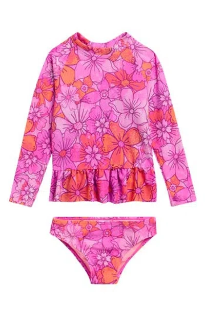 Beach Lingo Kids' Long Sleeve Two-piece Rashguard Swimsuit In Pink