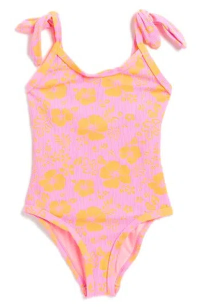 Beach Lingo Kids' Luna Floral Print One-piece Swimsuit In Pink