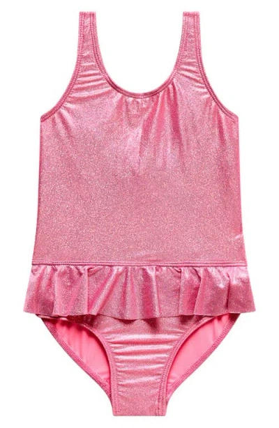 Beach Lingo Kids' Metallic Ruffle One-piece Swimsuit In Green