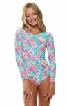 Beach Lingo Kids' Open Back Long Sleeve One-piece Rashguard Swimsuit In Blue Multi