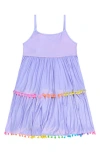 Beach Lingo Kids' Pom Trim Tiered Cover-up Sundress