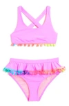 Beach Lingo Kids' Pompom Ruffle Two-piece Swimsuit In Pink