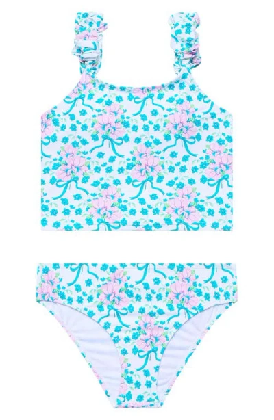 Beach Lingo Kids' Puff Strap Two-piece Swimsuit In Blue