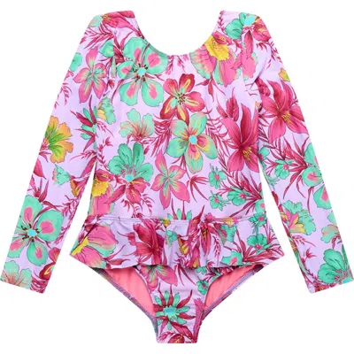 Beach Lingo Kids' Rashguard Top & Bikini Bottoms Set In Purple