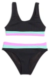 Beach Lingo Kids' Rays Rib Colorblock Bikini In Black