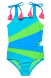 Beach Lingo Kids' Rib Colorblock One-piece Swimsuit In Blue