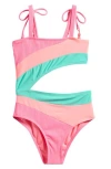 Beach Lingo Kids' Rib Colorblock One-piece Swimsuit In Multi