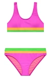 Beach Lingo Kids' Rib Colorblock Two-piece Swimsuit In Brown