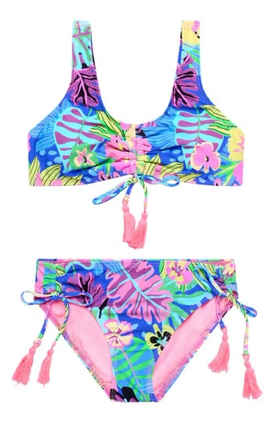 Beach Lingo Kids' Ruched Two-piece Swimsuit In Blue