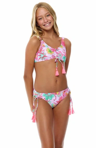 Beach Lingo Kids' Ruched Two-piece Swimsuit In Purple Multi