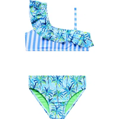 Beach Lingo Kids' Ruffle Asymmetric Two-piece Swimsuit In Brown