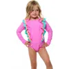 Beach Lingo Kids' Ruffle Long Sleeve One-piece Rashguard Swimsuit In Pink