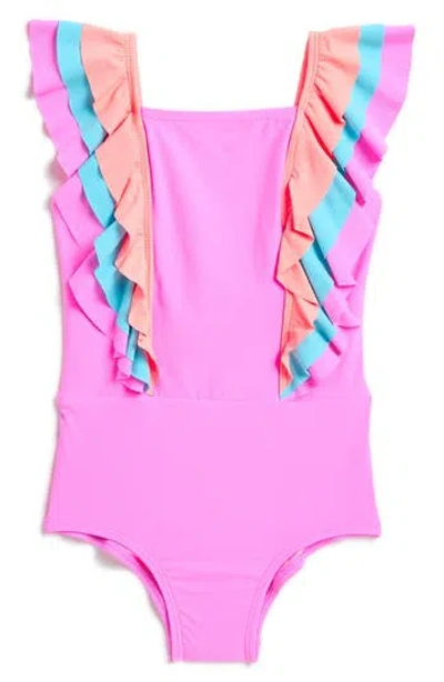 Beach Lingo Kids' Ruffle One-piece Swimsuit In Doll Pink