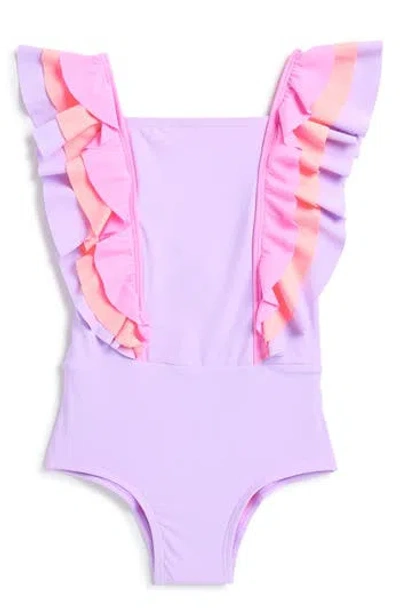 Beach Lingo Kids' Ruffle One-piece Swimsuit In Lilac