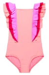Beach Lingo Kids' Ruffle One-piece Swimsuit In Tangerine