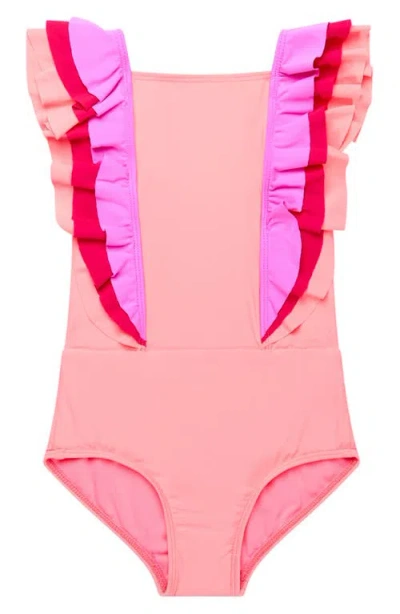 Beach Lingo Kids' Ruffle One-piece Swimsuit In Tangerine