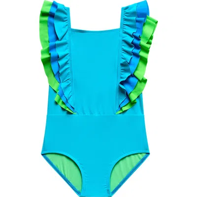 Beach Lingo Kids' Ruffle One-piece Swimsuit In Blue