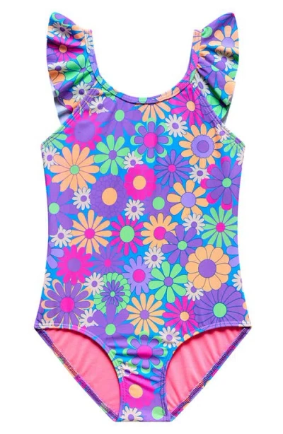 Beach Lingo Kids' Ruffle Strap One-piece Swimsuit In Blue