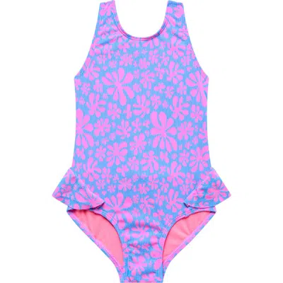 Beach Lingo Kids' Ruffle Textured One-piece Swimsuit In Multi