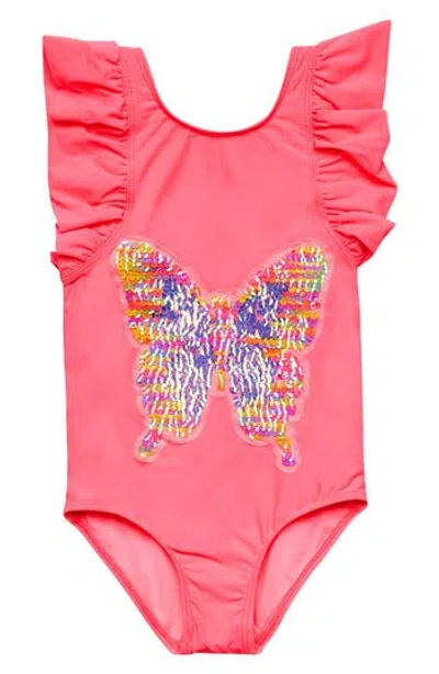 Beach Lingo Kids' Sequin Butterfly One-piece Swimsuit In Papaya