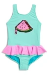 Beach Lingo Kids' Sequin Rainbow Skirt One-piece Swimsuit In Island