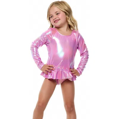 Beach Lingo Kids' Shiny One-piece Rashguard Swimsuit In Pink