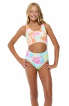 Beach Lingo Kids' Solar Eclipse Cutout One-piece Swimsuit In Pastel Multi