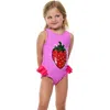 Beach Lingo Kids' Strawberry Sequin One-piece Swimsuit In Ultraviolet