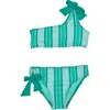 Beach Lingo Kids' Stripe Bow Two-piece Swimsuit In Surf Teal