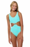 Beach Lingo Kids' Stripe Scrunch One-piece Swimsuit In Aquatic