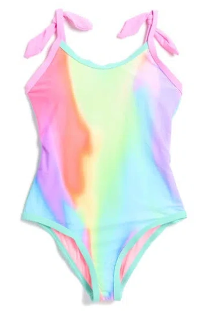 Beach Lingo Kids' Tie Dye Tie Shoulder One-piece Swimsuit In Aqua