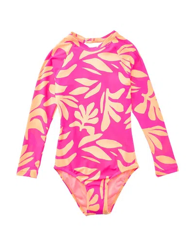 Beach Lingo Kids' Rash Guard One-piece In Pink