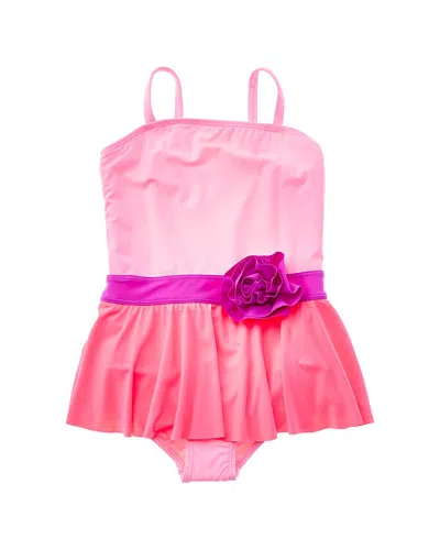 Beach Lingo Kids' Rosette Skirted One-piece In Pink