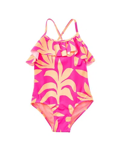 Beach Lingo Kids' Ruffle Crisscross Back One-piece In Pink